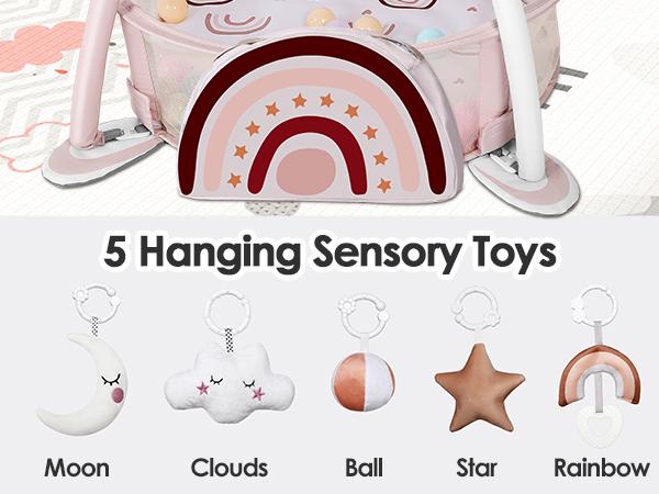 4-in-1 Baby Play Mat Baby Gym,Tummy Time Mat for Floor Activity Gym Ball Pit Including 30 Balls with 5 Infant Learning Sensory Baby Toys for Newborn Toddler Boy & Girl Gifts(rainbow)