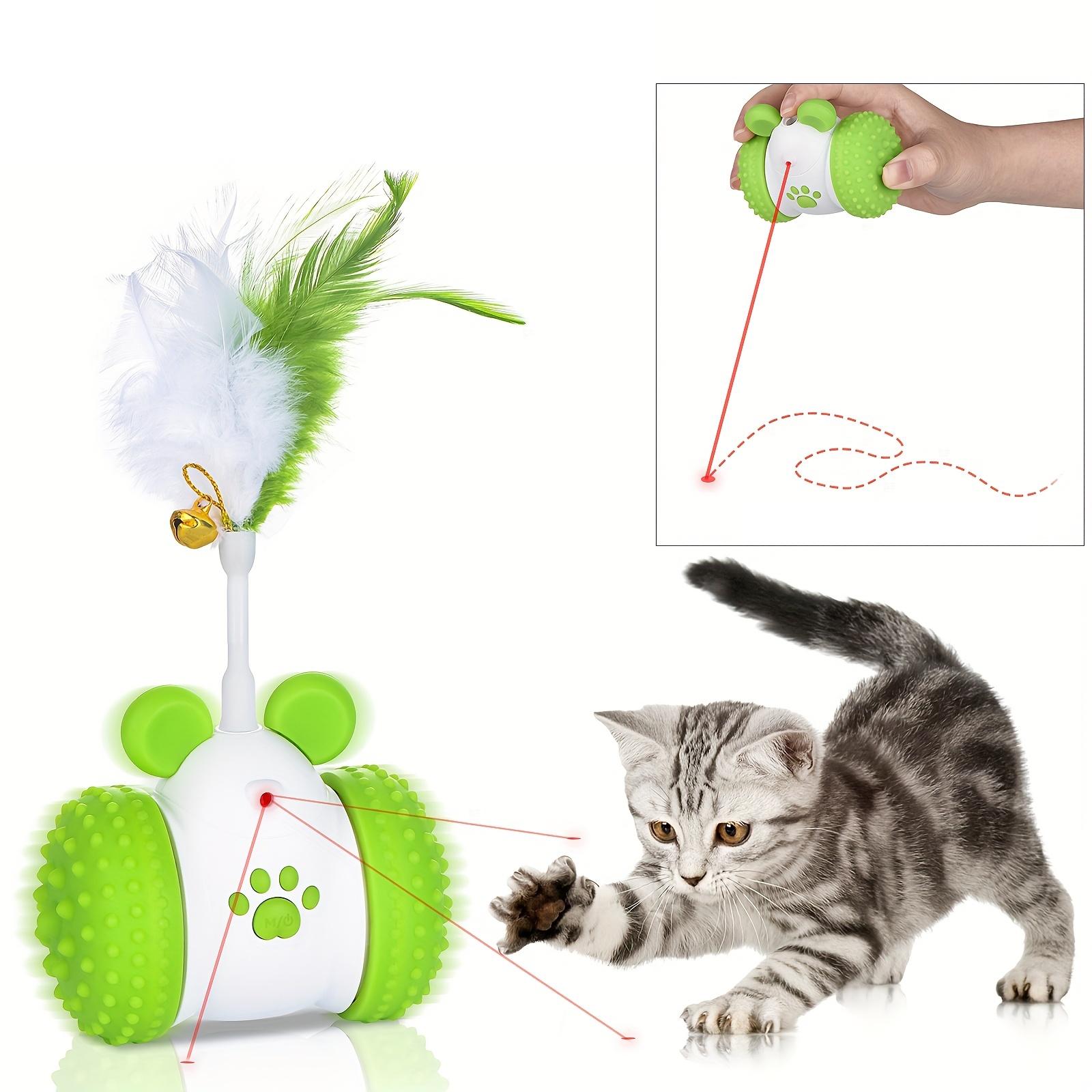 Smart Cat Toy with Laser & Feather, 360° Automatic Rotating, Random Motion & Bell, Interactive Play, Keep Cat Entertained & Active