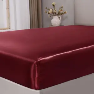 Fitted Sheet Queen with Elastic Corner Straps, Luxury Soft Silk-Like Bed Sheet for Hair & Skin, 1 Deep Fitted Sheet Only Fits 15" Mattress, Fade & Wrinkle Resistant, Burgundy
