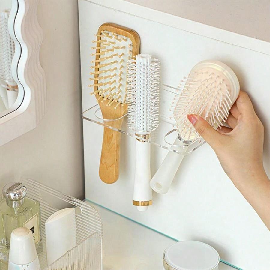 1pc Multifunctional Bathroom Comb Holder Shelf Wall-Mounted Storage Box, No Drilling Required