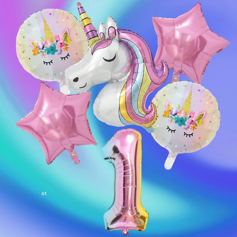 Unicorn Number Star Foil Balloons, Multi-Shape Mixed Colors, Perfect for Weddings, Anniversaries, Festivals, Parties, Events