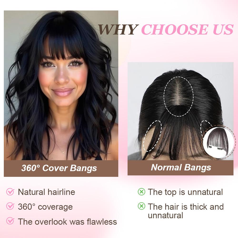 Auvzy Clip in Bangs Mini Wavy Hair Topper with Bangs 18inch Natural Looking Synthetic Clip Fringe for Thinning Hair Daily Wear Quick Styling Curly Wave