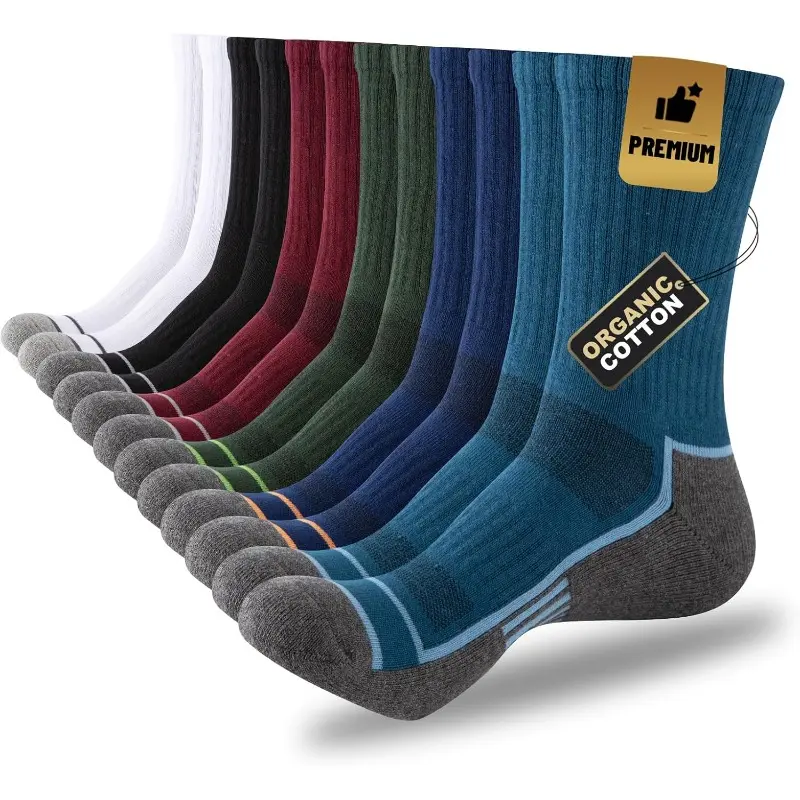 Men's Organic Cotton Color Block Crew Socks - Menswear, 6 Pairs Multicolor, Cartoon Print, Elastic Arch Support, Soft, Breathable, Machine Washable Daily Mid Calf Socks Multipack