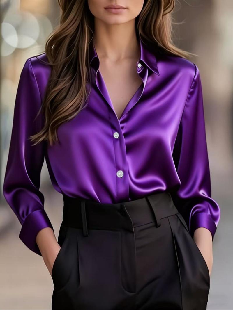 Fashionable women's casual and versatile satin long-sleeved shirt for commuting