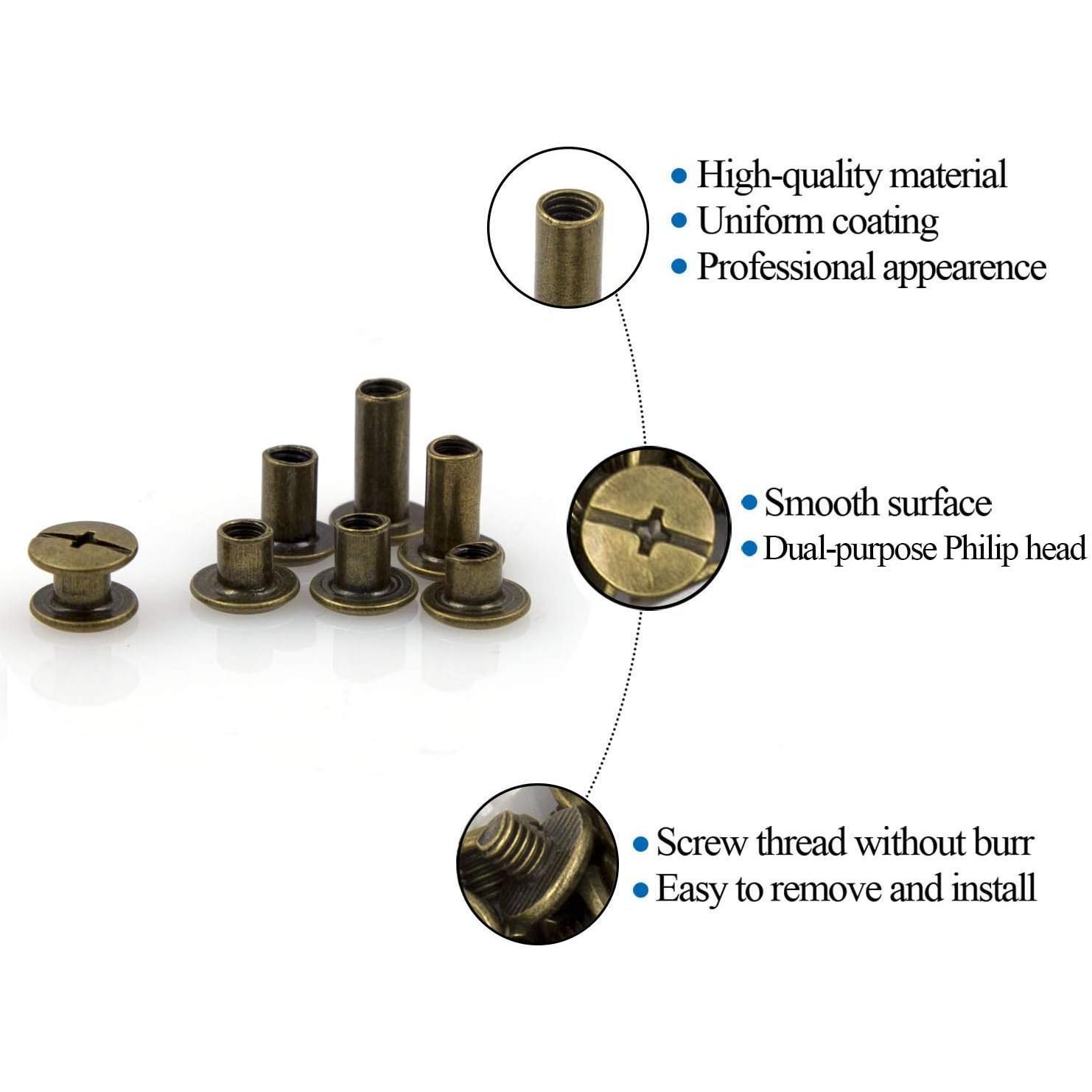 Bronze Chicago Screws Leather Kit, 90 Sets, 6 Sizes (M5 X 4-12) | Screw Rivets, DIY Leather Craft, Bookbinding, Kit Bronze Chicago Screws Leather Kit, 90 Sets, 6 Sizes (M5 X 4-12) | Screw Rivets, DIY Leather Craft, Bookbinding, Kit