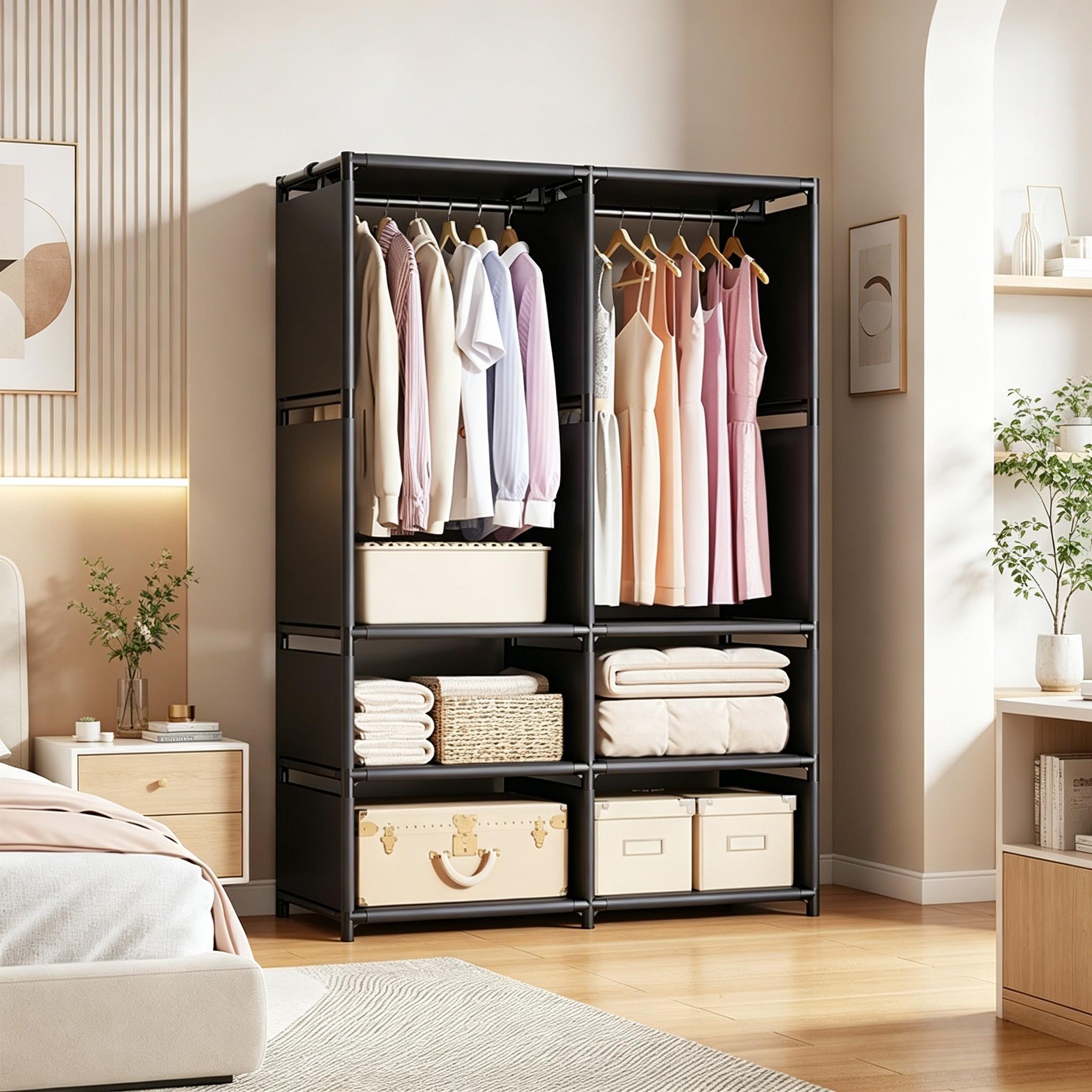 Home Floor-Standing Hat Rack, Simple Wardrobe for Bedroom, Multi-Layer Large Capacity Closet, Dust-Proof Storage Shelf for Dormitory