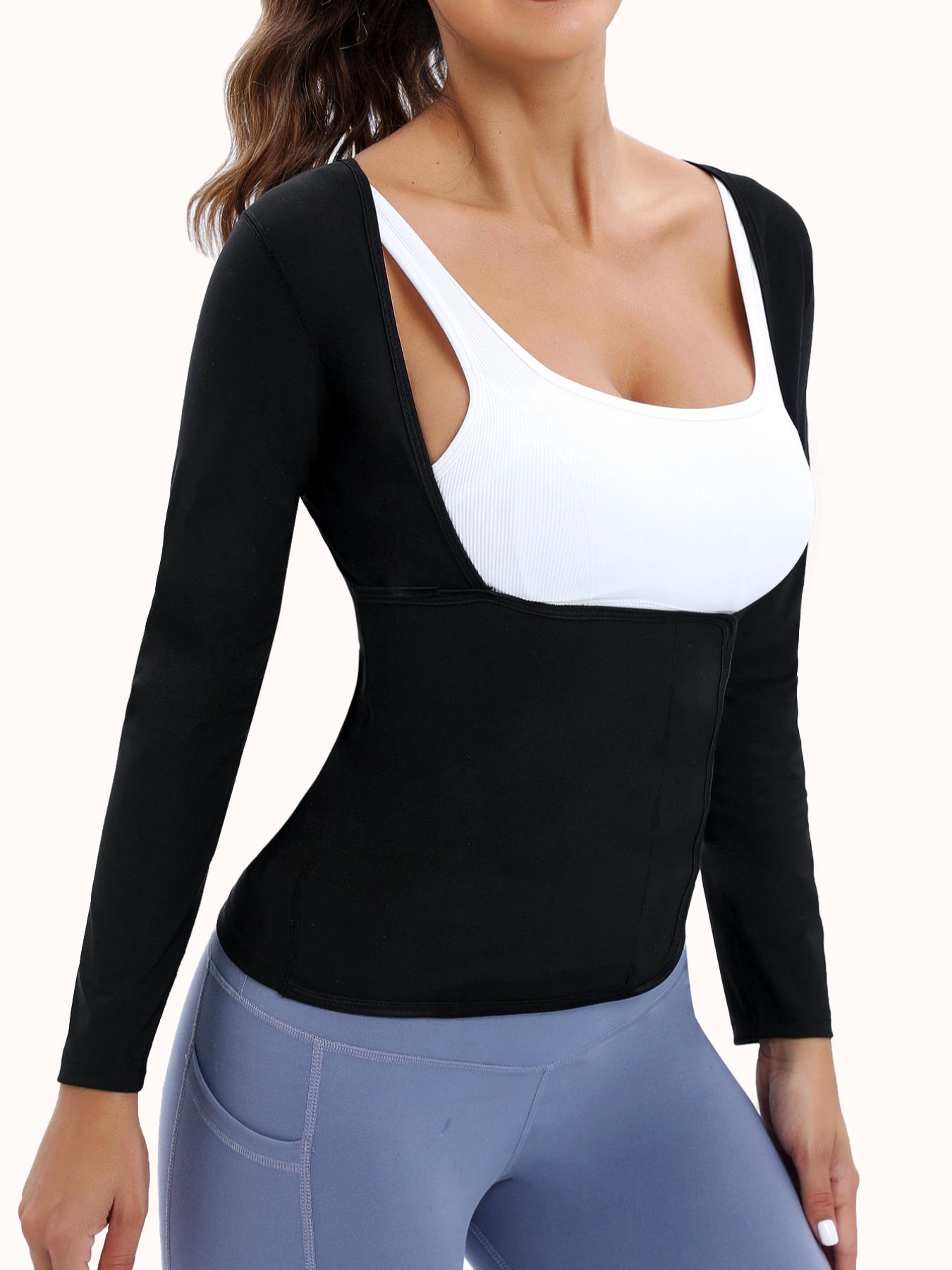 Women's Solid Long Sleeve Sauna T-shirt, Sports Shapewear Top Gym Tops, Athletic Compression Shirts, Gym Tees for Workout Gym Exercise Yoga Fitness, Gym Exercise Activewear, Women Spring & Fall Sports Clothing