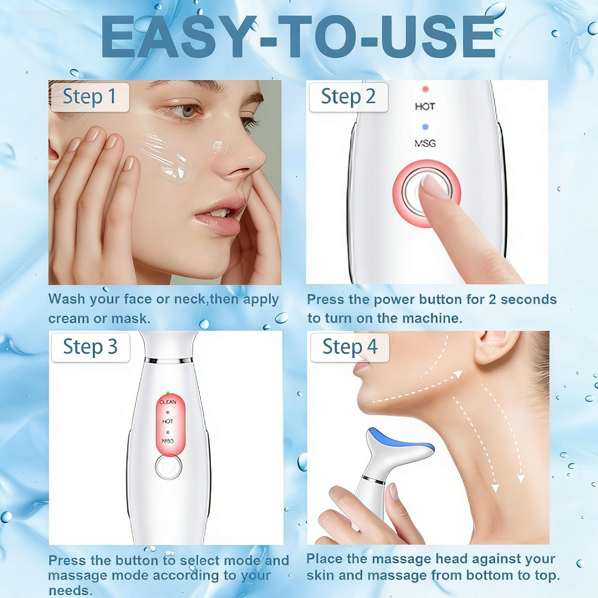 7 Colors LED Face & Neck Beauty Massager with 3 Modes (Vibration + Heating), Rechargeable Home Skin Care Tool, Thoughtful Christmas & Halloween Gift for Girls