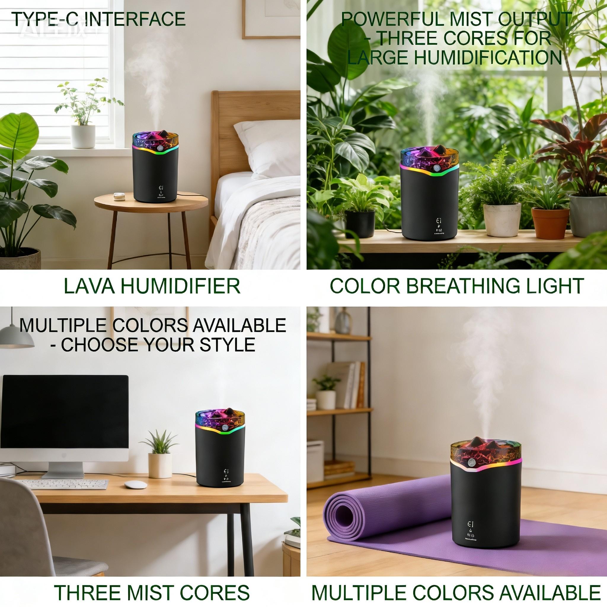 Volcano Simulation Aroma Lamp Humidifier, Home Bedroom Desktop Silent Mist Spray, Colorful Atmosphere Light, Quiet Water Sprayer