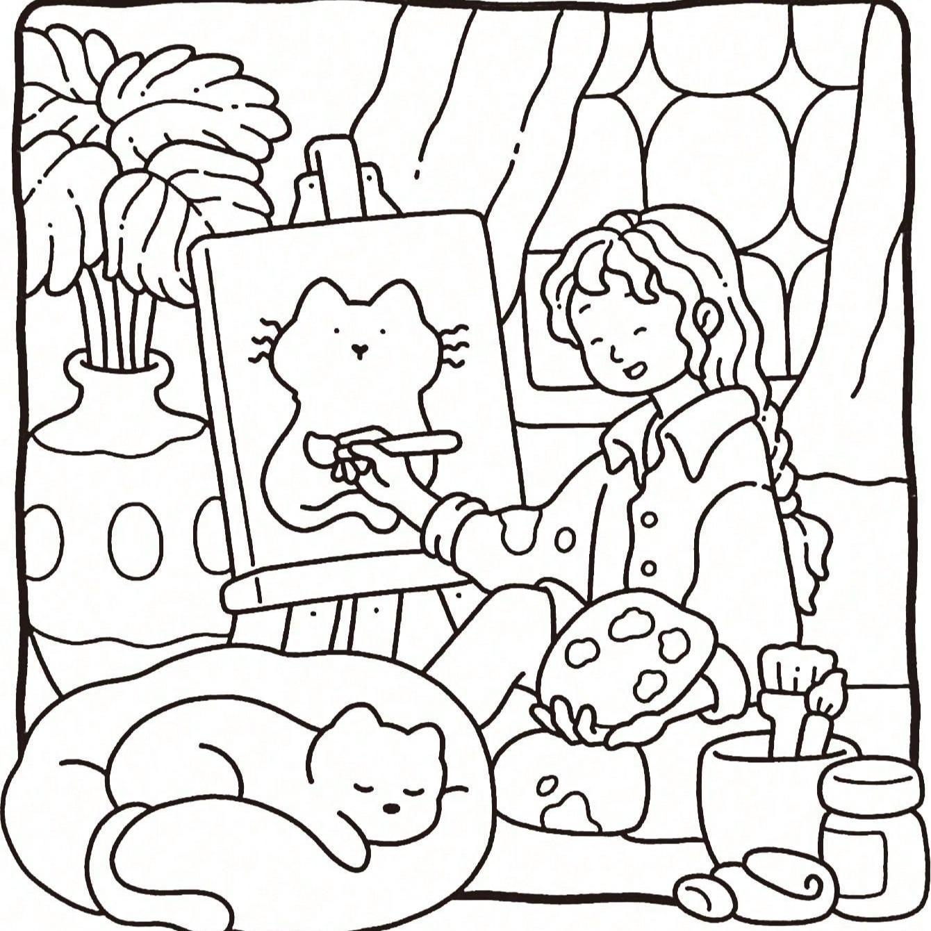 Girl Moments Coloring Book for Adults & Teens, Stress Relief Drawing, Large Relaxing Design, Cute Characters, Safe & Eco-Friendly