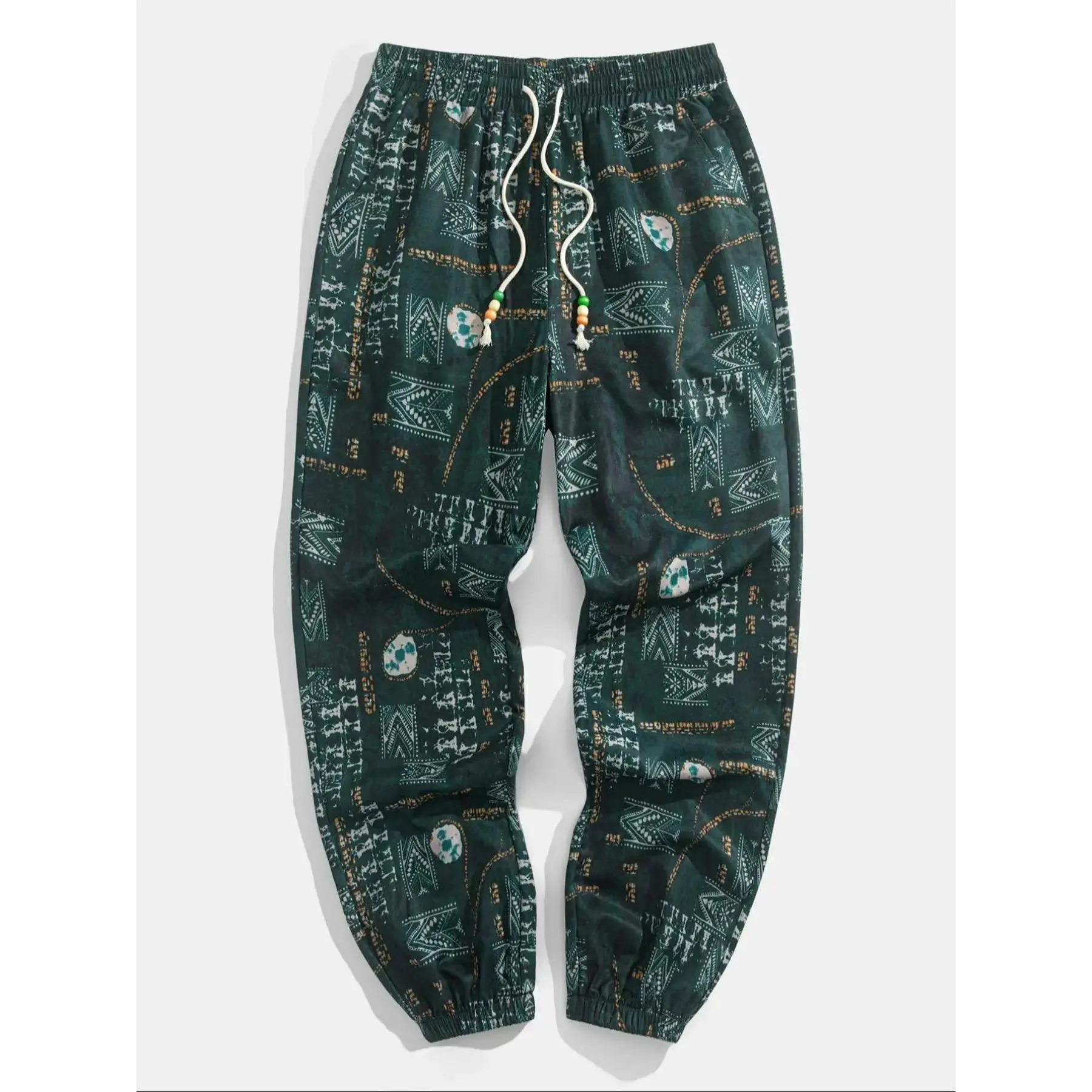 Men's Ethnic Pattern Drawstring Waist Pants, Boho Casual Comfy Trousers for Daily Wear, Men's Bottoms for Summer, Menswear