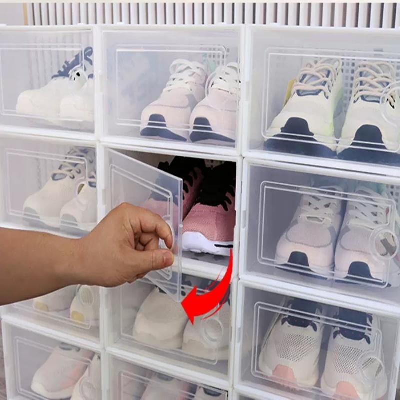 6-Pack thickened transparent shoe box (with lid), foldable stackable shoe rack, space-saving storage organizer, Clear shoe organizer, suitable for homes and dormitories