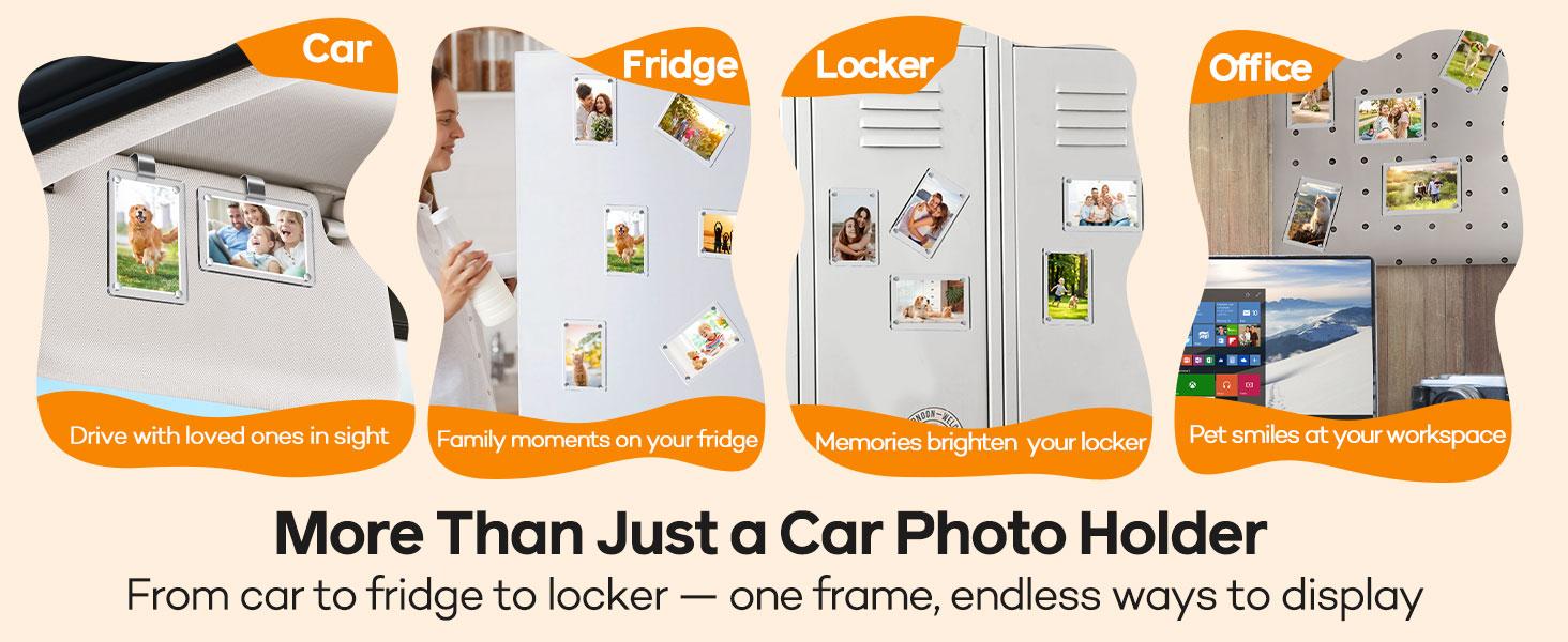 2Pcs Car Visor Photo Clip, 3"x 3.5" Magnetic Square Picture Frame for Car Sun Visor – Clear Acrylic Display for Family or Pet Photos, Easy Clip-On Photo Holder for Car Interior, Auto Accessories Gift for Drivers Mother's Day,Father's Day