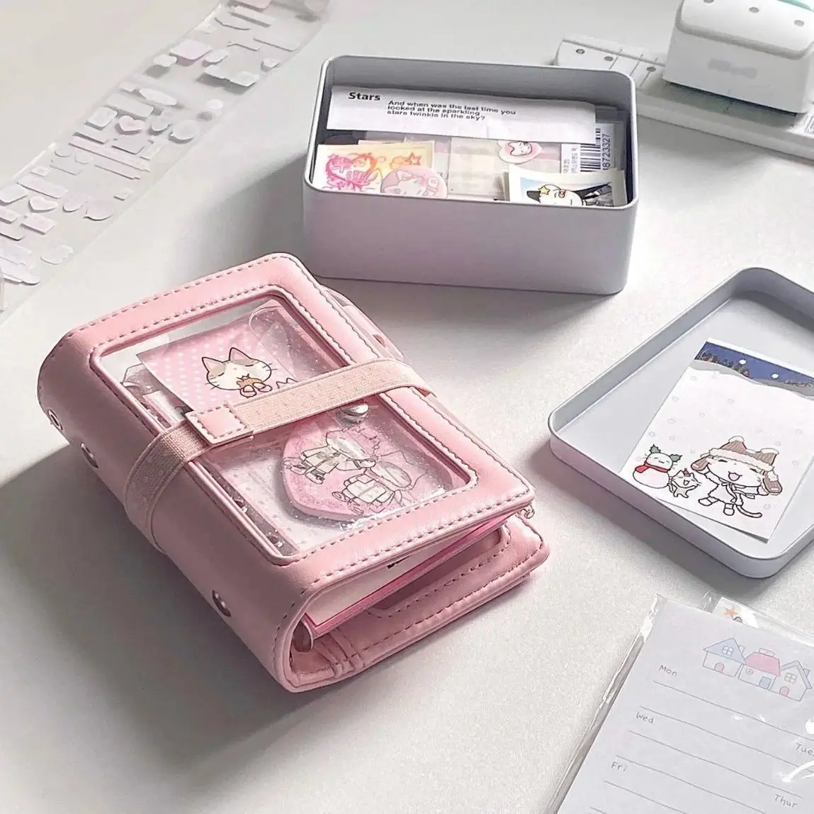 A7 Pink Blue Binder Korean Heart Postcard Window Photocard Note Diary Planner Leather Cover Stationery Sketchbook