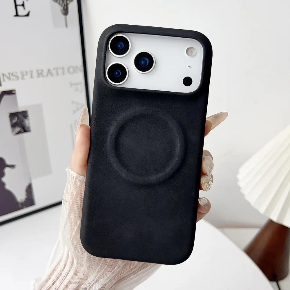 Luxury Sheepskin Feel Leather Magnetic Case For iPhone 17 Pro Max 13 12 14 15 Plus 16 Pro Max 17 Air For Magsafe Matte Cover