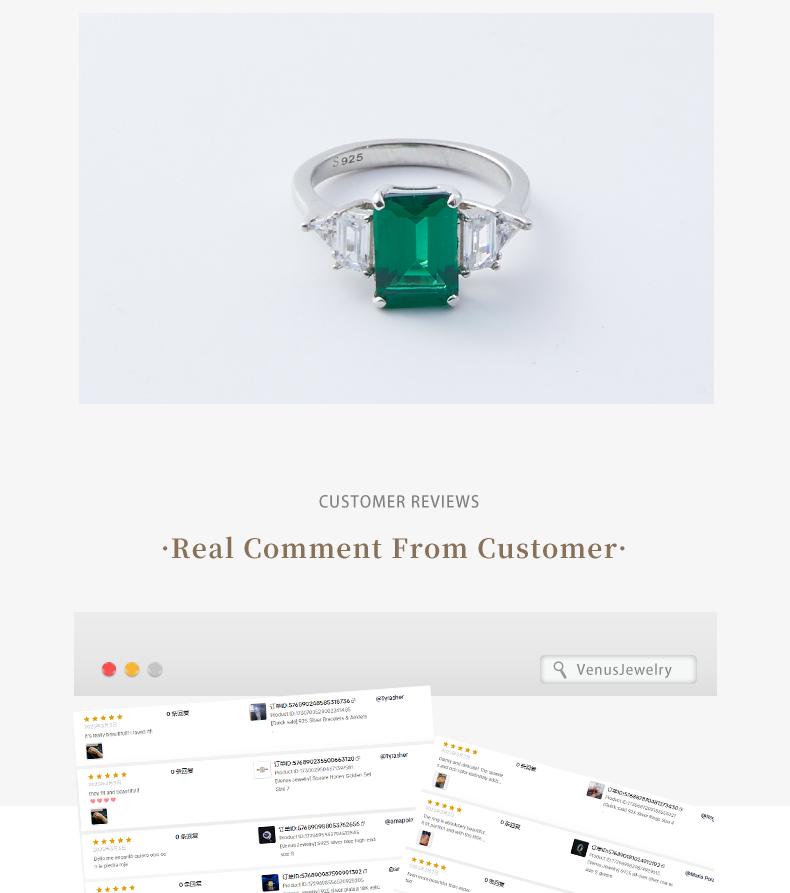 [Venus Jewelry] Lab Creat Gemstone 3 CCT Green Emerald Cut Solid SIlver 925 hand Ornament Ring