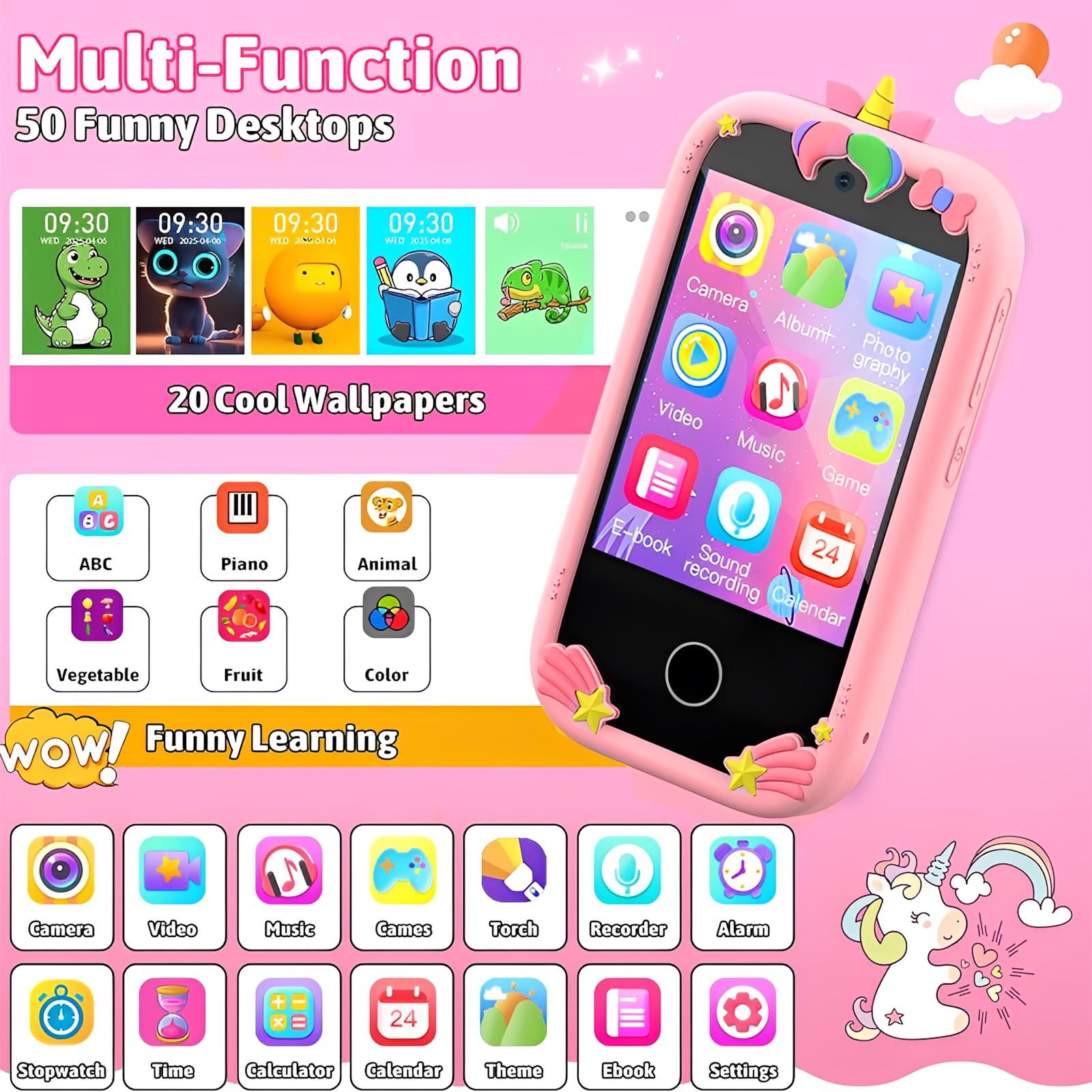 Kids Smart Phone High Sensitivity Touch Screen Toy, Music Player, Perfect Gift for Children, Interactive Learning Device