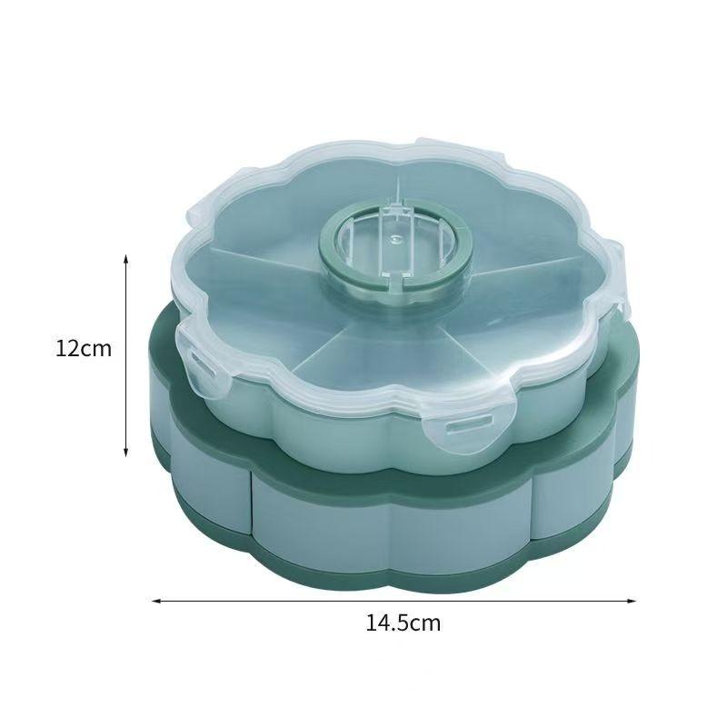 Rotating Divided Snack Tray - a Rotating Compartmentalized Food Storage Box with Multiple Sections, Featuring a Lid for Storing Snacks Like Chips, Nuts, Dips, And Vegetables