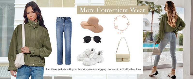 Danedvi Womens Cropped Bomber Jacket Long Sleeve Zip Up Casual Coats Loose Fit Outerwear with Pockets