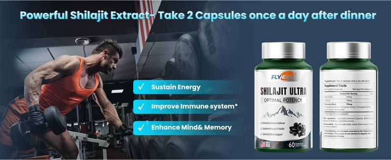 Premium FLYNEW Vitamin Optimal Potencyi Shilajit Ultra Adaptogen Energy Stamina lmmuneAntioxidants Made in USA 60 Capsules Healthcare Organic Fitness Supplement DietaryNatural hmb supplement Edible creatine monohydrate protein