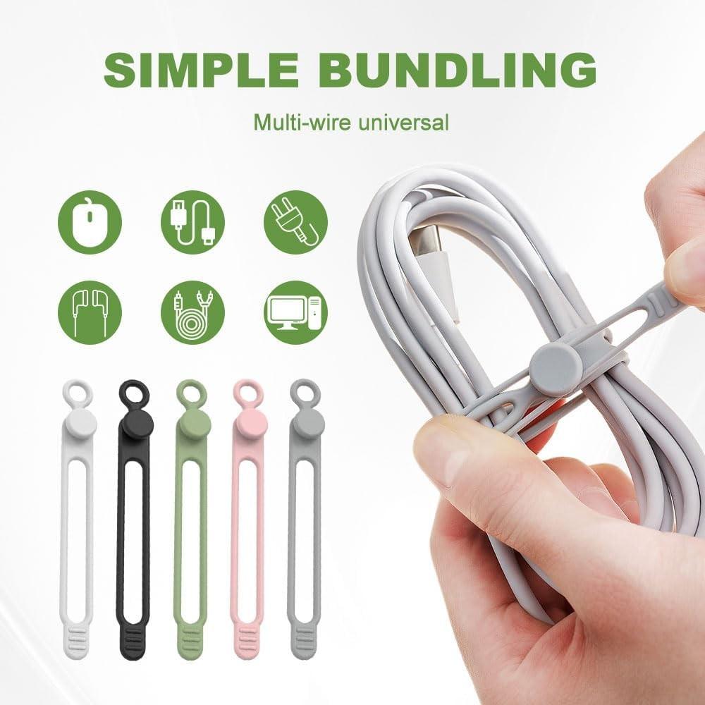 6/12pcs Silicone Cable Organizers, Reusable Elastic Cable Wrap, Data Cable Organizer & Cord Management Straps, 2026 Upgrade Silicone Cable Ties Reusable Cable Management Organizers