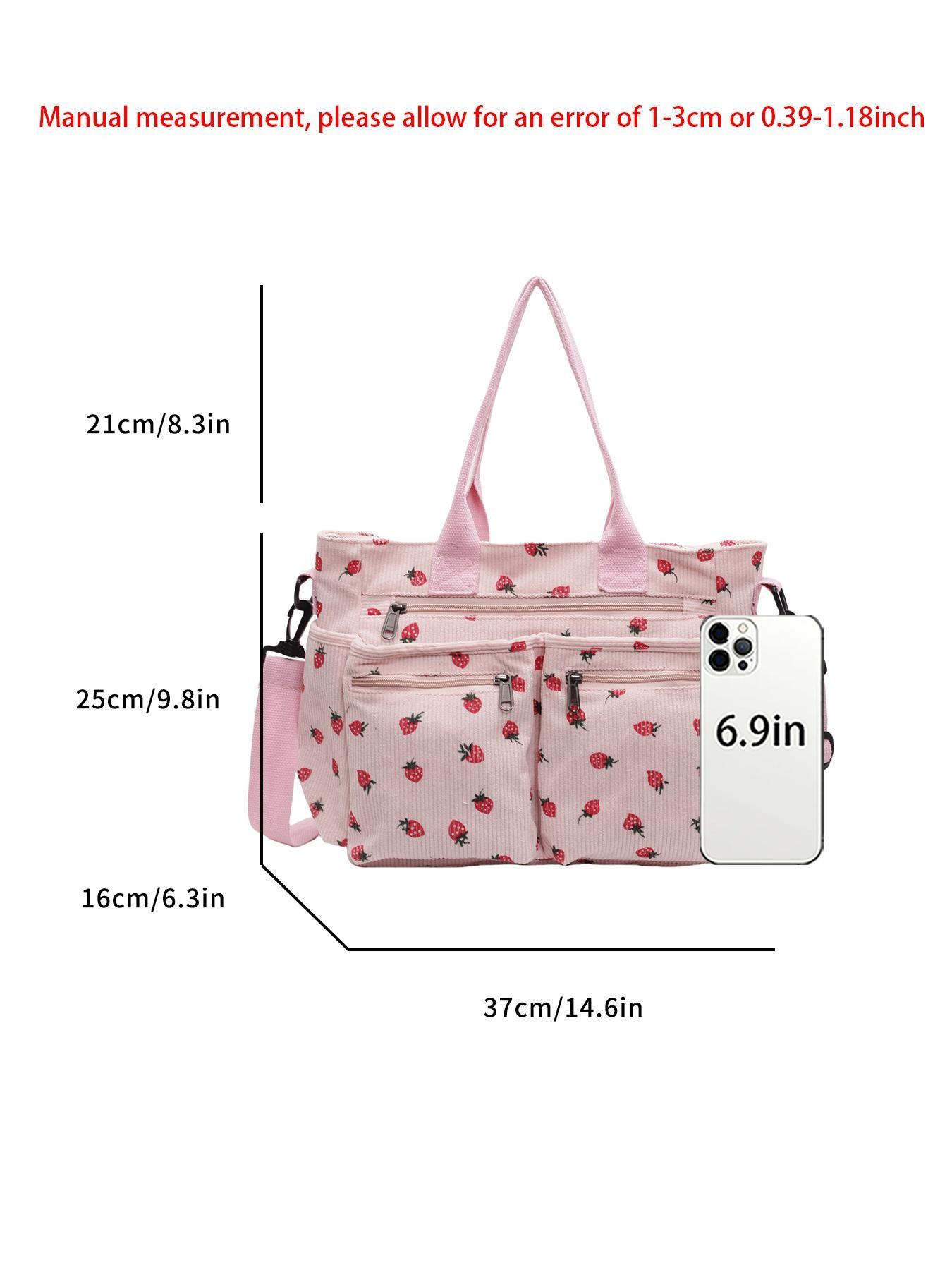 New Strawberry Print Large Capacity Multi-Pocket Tote Bag, Fashion Simple Shoulder Bag, Ideal for Students, Shopping, Commuting, Women's Backpack