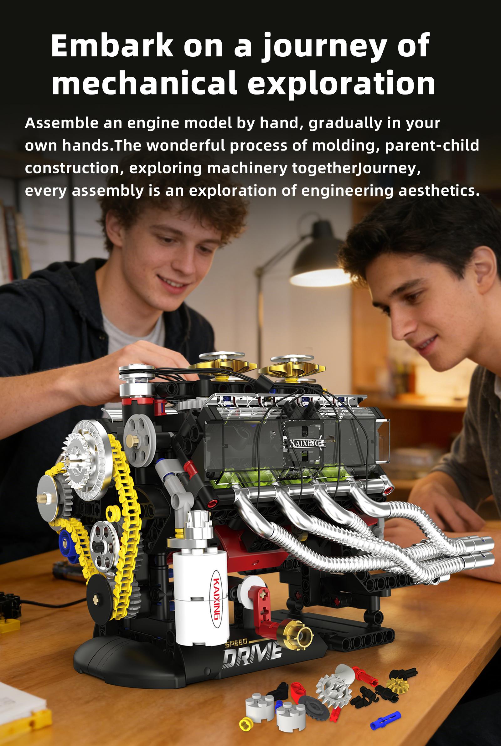 Shelby V8 Engine Building Kit, Remote Control Dynamic Transmission Model, Stem Education Toy, Perfect Gift for Car Enthusiasts