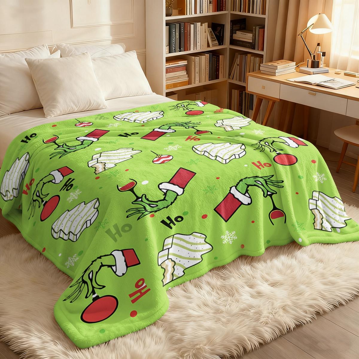 Christmas Grinch Blanket Soft Flannel Throw, Perfect Holiday Gift, Multi-Size Comfortable Bedding, Ideal for Home Use & Festive Decor