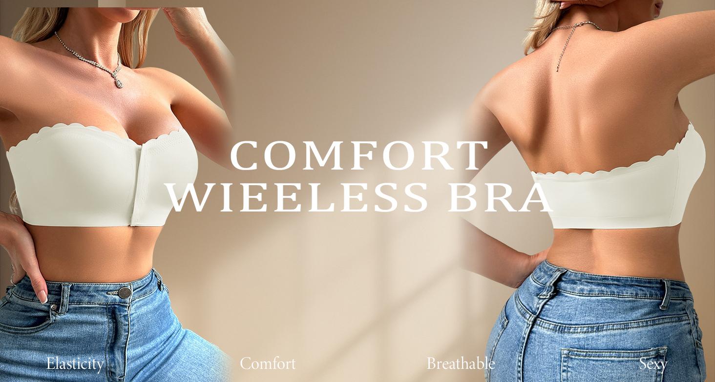 5 Pack Strapless Bras for Women Non-Slip Silicone Removable Padded Bandeau Bra Wireless Tube Top Front Closure Bra Womenswear