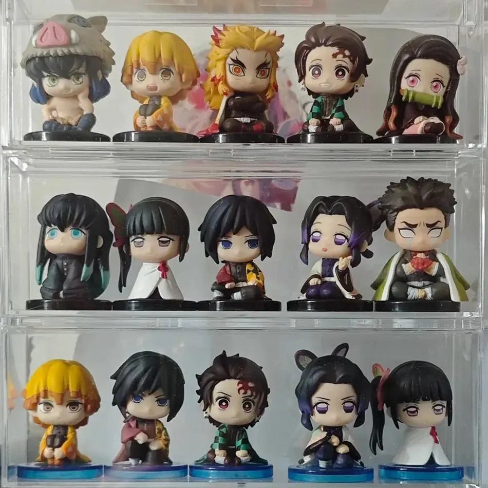 Q Version Demon Slayer Figure Wholesale Mini Figurine 5cs 10Pcs 15Pcs Sets Kimetsu No Yaiba Small PVC Dolls Desktop Decoration