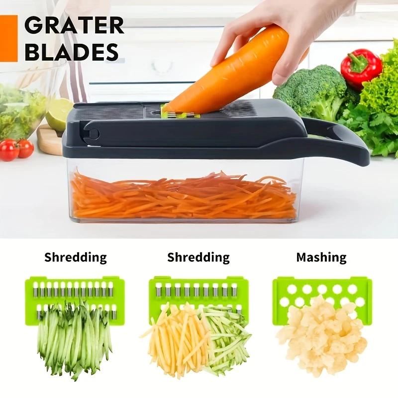 Multifunctional Vegetable Chopper with Blades 16 in 1 ,vegetable dicer, 1 Set Manual Cutter with large container, razor sharp blade  Kitchen Gadgets, Kitchen Accessories,,kitchen chopper,instrumentos de cocina.colander basket slicer