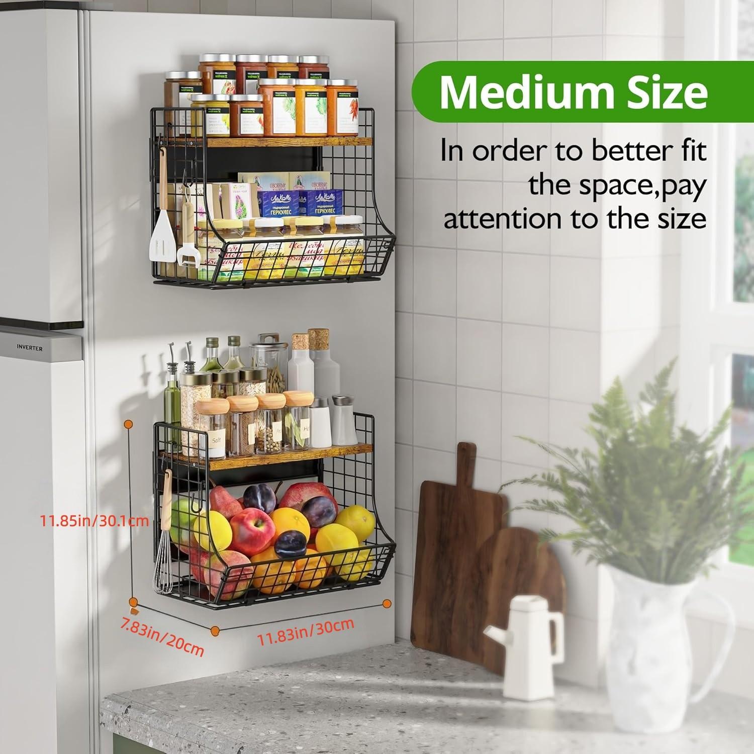 Magnetic Shelf for Fridge with Wood Lid, Fruit Potato and Onion Storage Bins, Pantry Organizers and Storage, Strong Magnetic Spice Rack for Refrigerator, Kitchen Counter and Laundry Room, Wooden