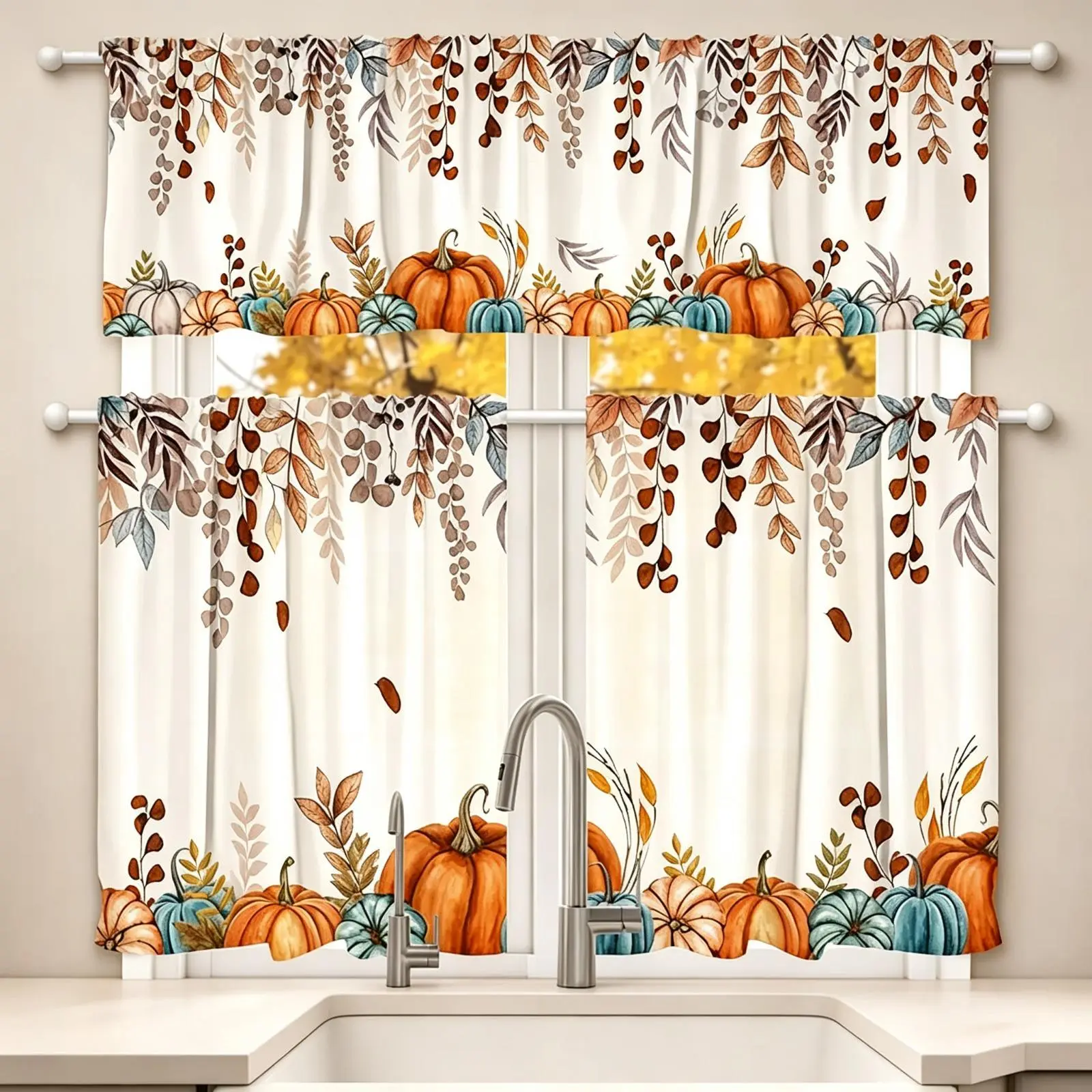Fall Pumpkin Maple Leaf Fabric Decor Set, Cozy Seasonal Textile Embellishments, Soft Harvest Printed Fabric Accents, Thanksgiving Home Accent Kit for Kitchen, Cafe, Living Room, Farmhouse Indoor Seasonal Styling