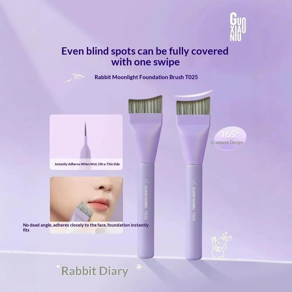 GUOXIAONIU Ultra Thin Moon Shape Foundation Brush, Flat Top Angled Kabuki for Streak-Free Liquid Makeup & Concealer Application