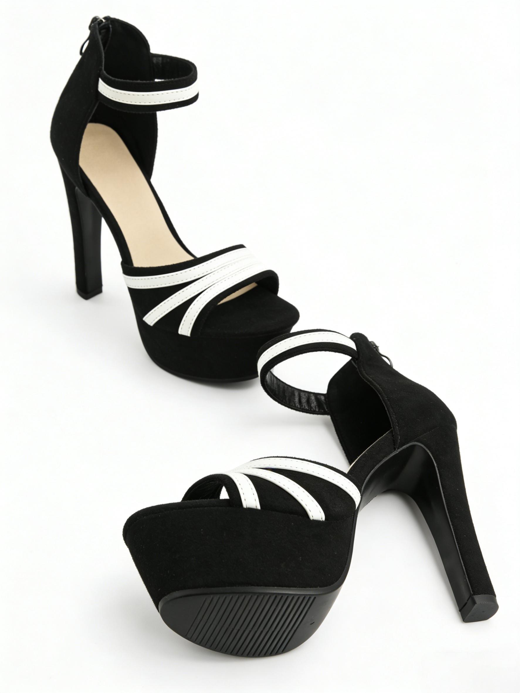 Black Velvet Platform Heels for Women | Contrast Strap Ankle Strap Sandals | Non-Slip Comfy Dress Heels for Party Club