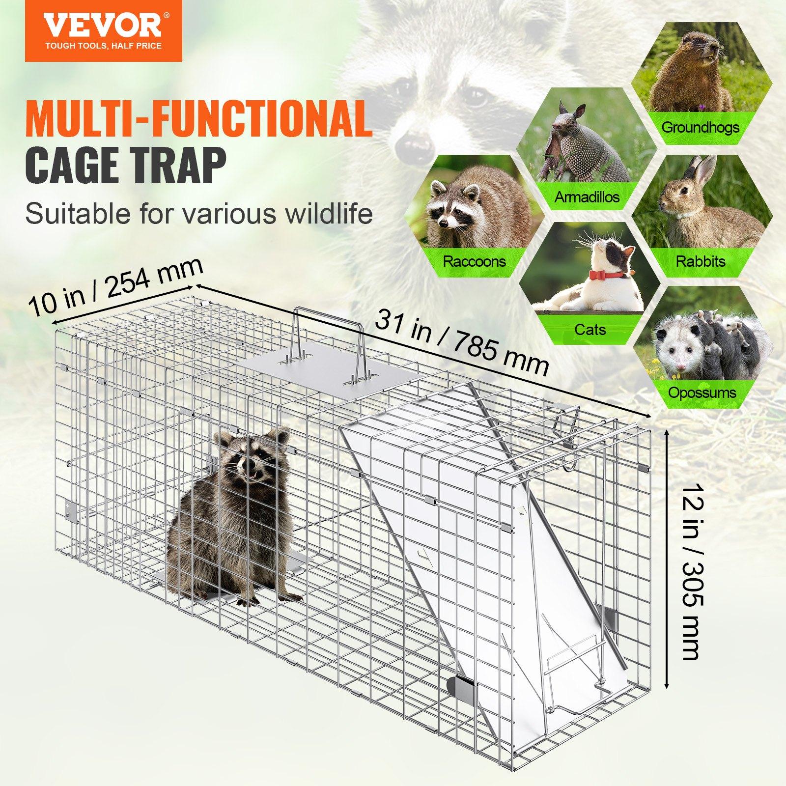 【DealsForYouDays】VEVOR Humane Live Animal Cage Trap, 31x10x12" Galvanized Iron Folding Trap with Handle, for Stray Cats, Raccoons, Groundhogs (Tools & Hardware, Hand Tools Accessory)