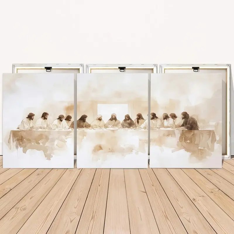 3 Counts Canvas The Last Supper Wall Art,  Christian Religious Decor, Decoration Items, Waterproof Canvas, Artwork Wall Painting For Gift, Wall Decor for Bedroom, Living Room, Dining Room, Bathroom, Home And Dormitory Decoration