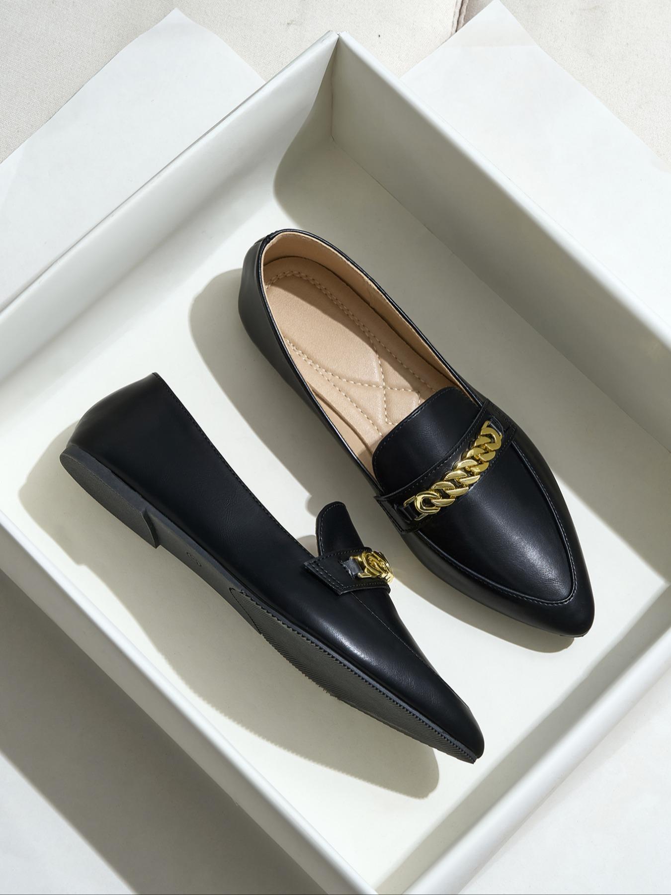 Women's Loafers British Style Flat Shoes Spring & Fall Pointed Toe Small Leather Shoes New Versatile Rubber Sole Comfortable Soft Surface Single Shoe