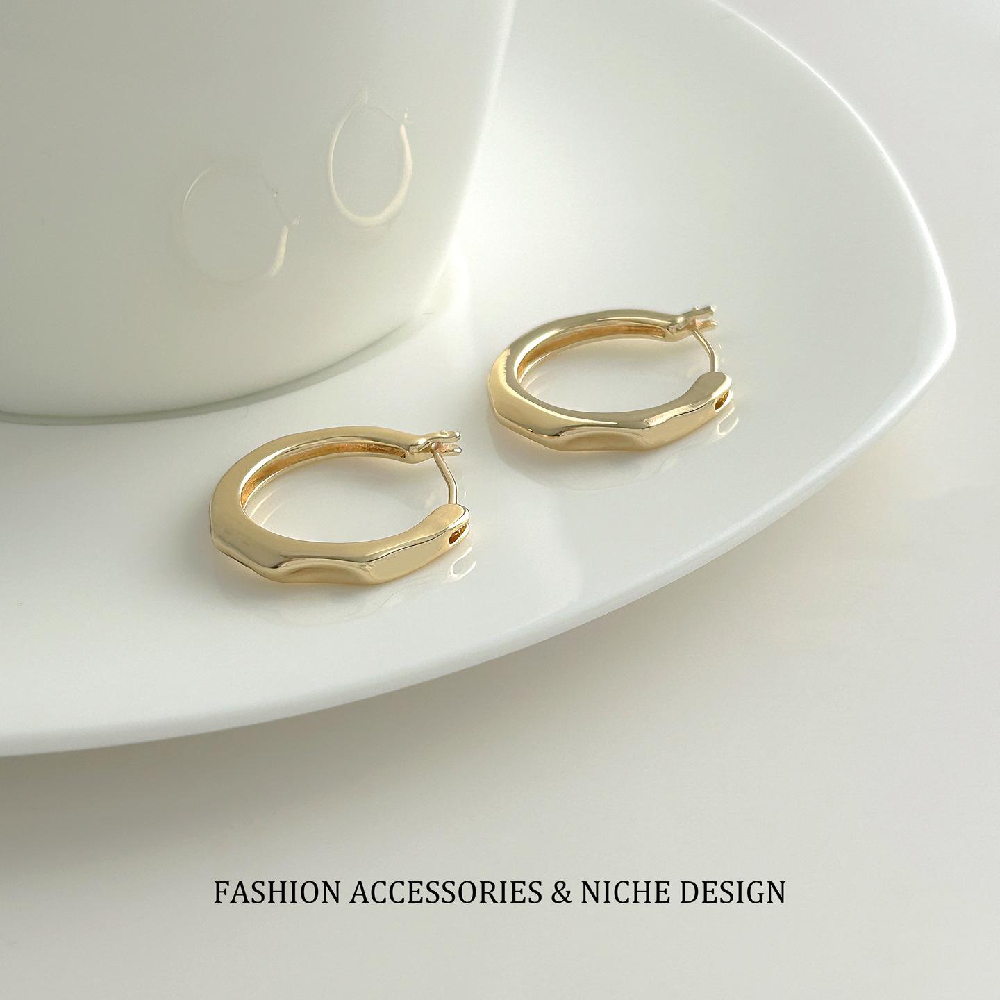 Gongliu Earrings: Niche French-style women's silver plain hoop earrings, stud earrings, designer earrings, gift