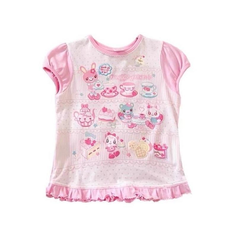 Summer Woman T Shirts Japanese Pink Tees O-neck Short Sleeve Camisetas Anime Print Cute Tshirts  Tops Cartoon Sweet T-shirt
