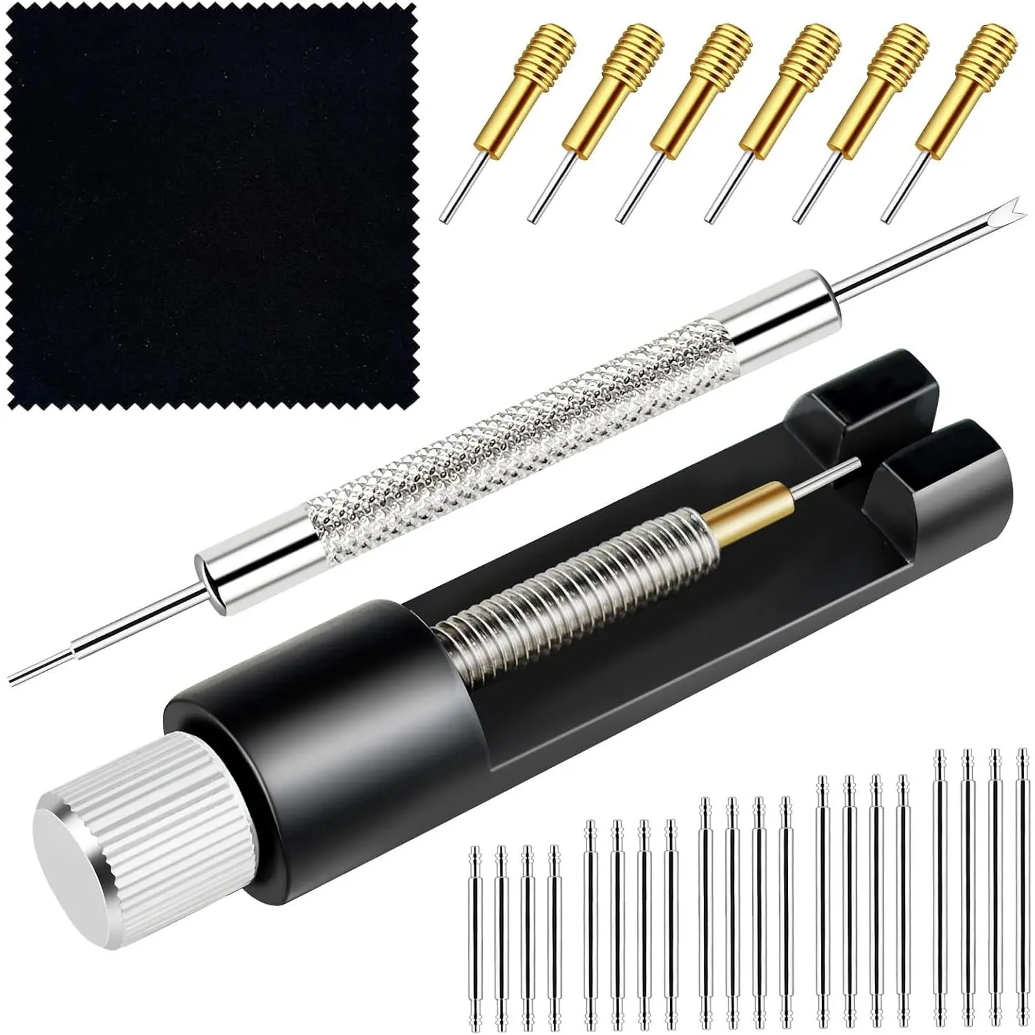 Watch Link , Upgrade Watch Band Tool Kit to Adjust and  Bracelet, Pin Remover, Adjust Watches Repair Kit With Pin Punch, 6 count Extra , Cleaning Cloth, 20 count Spring Bars