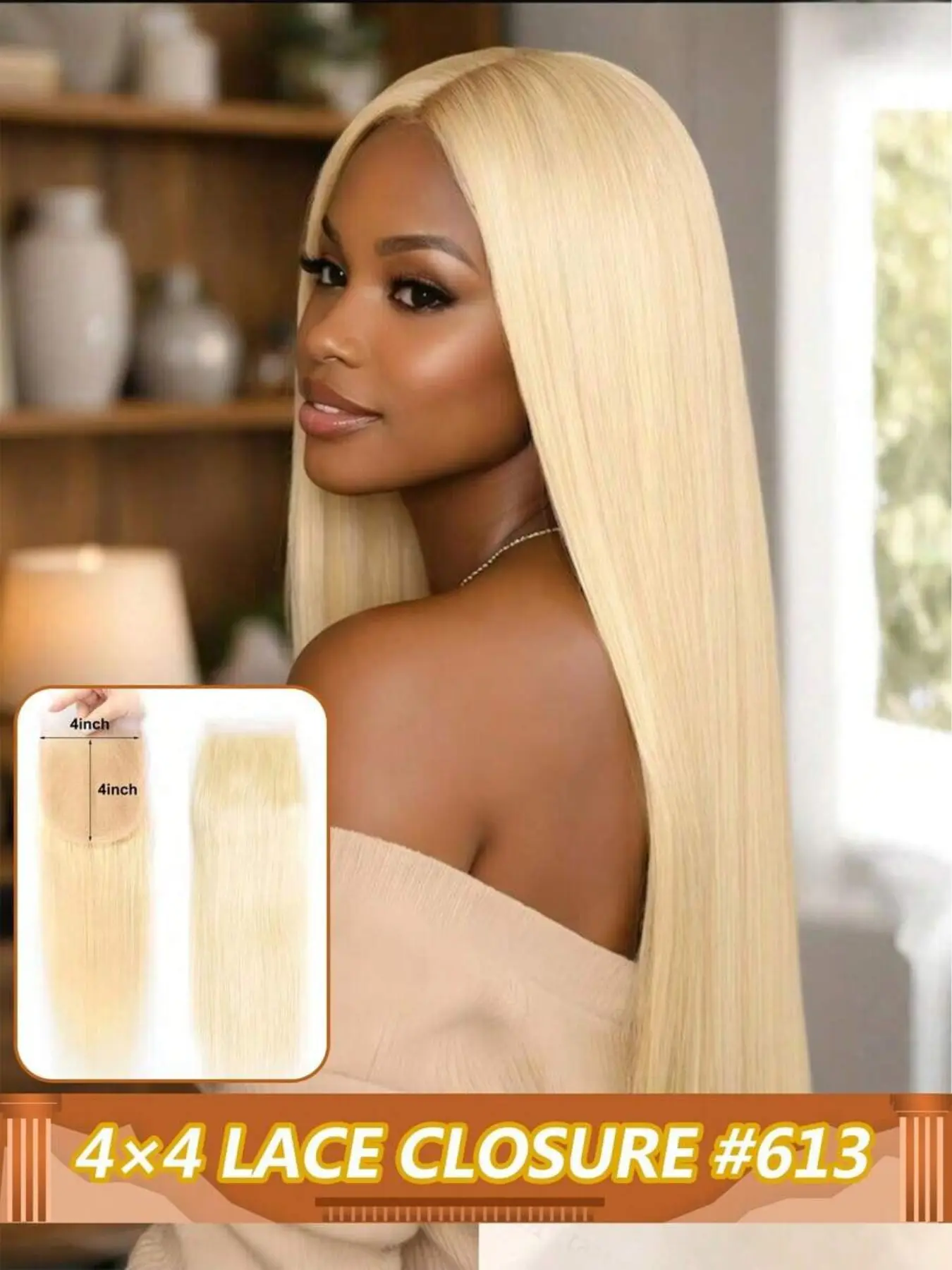 Silky Straight 4x4 Lace Frontal Closure 613 Blonde Transparent Lace 100% Human Hair Pre Plucked Natural Hairline Smooth & Soft Brazilian Human Hair Extensions