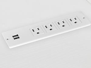 DWVO Computer Desk with Drawers, 55" Office Desk with Power Outlets & LED Light, Home Office Desk with Storage Shelves