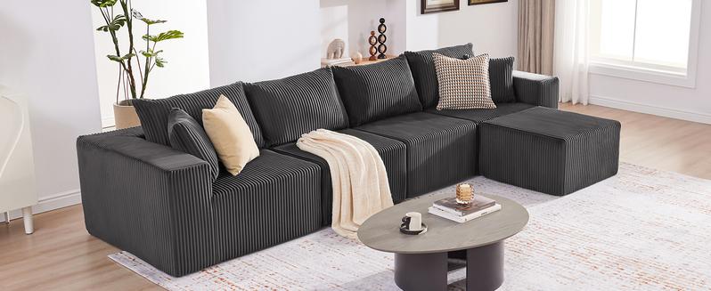 【3 packages】135.4" Cloud Couch Sectional, Modular Sofa with Deep Seat, Plush Corduroy L Shaped Boneless Couch, Convertible Sectional Couches for Living Room, 5Seat 【3 packages】135.4" Cloud Couch Sectional, Modular Sofa with Deep Seat, Plush Corduroy L Shaped Boneless Couch, Convertible Sectional Couches for Living Room, 5Seat