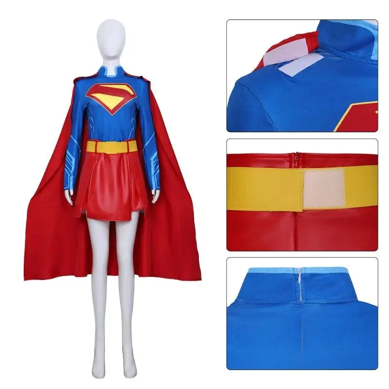 New Anime Cosplay Super Cosplay Costume Woman Girl Super Hero Superwomen Costume Top SKIRTS Cloak Outfit Suit Party Halloween