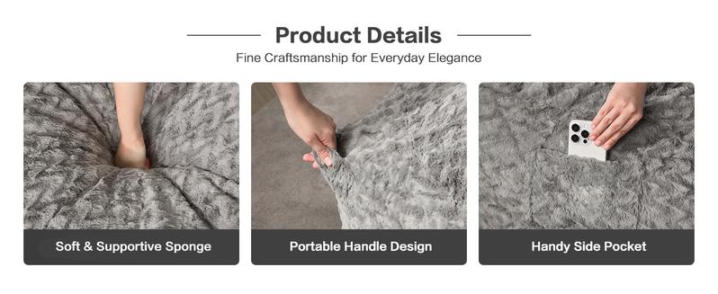 【Hobestluk】Bean Bag Chair 6ft for Adults, 70" x 70" x 15", Big Bean Bag Design, Plush Fur Cover, Versatile for Living Room, Bedroom, Dorm, Office Couch Sofa,fathersdaygifts