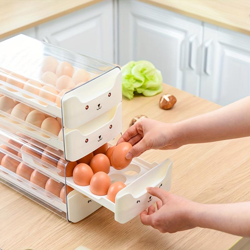 Egg Rack Organizer Drawer Design, Transparent Stackable Egg Box for Kitchen Storage, Space-Saving Solution for Eggs & More, Stackable Fridge Organizer
