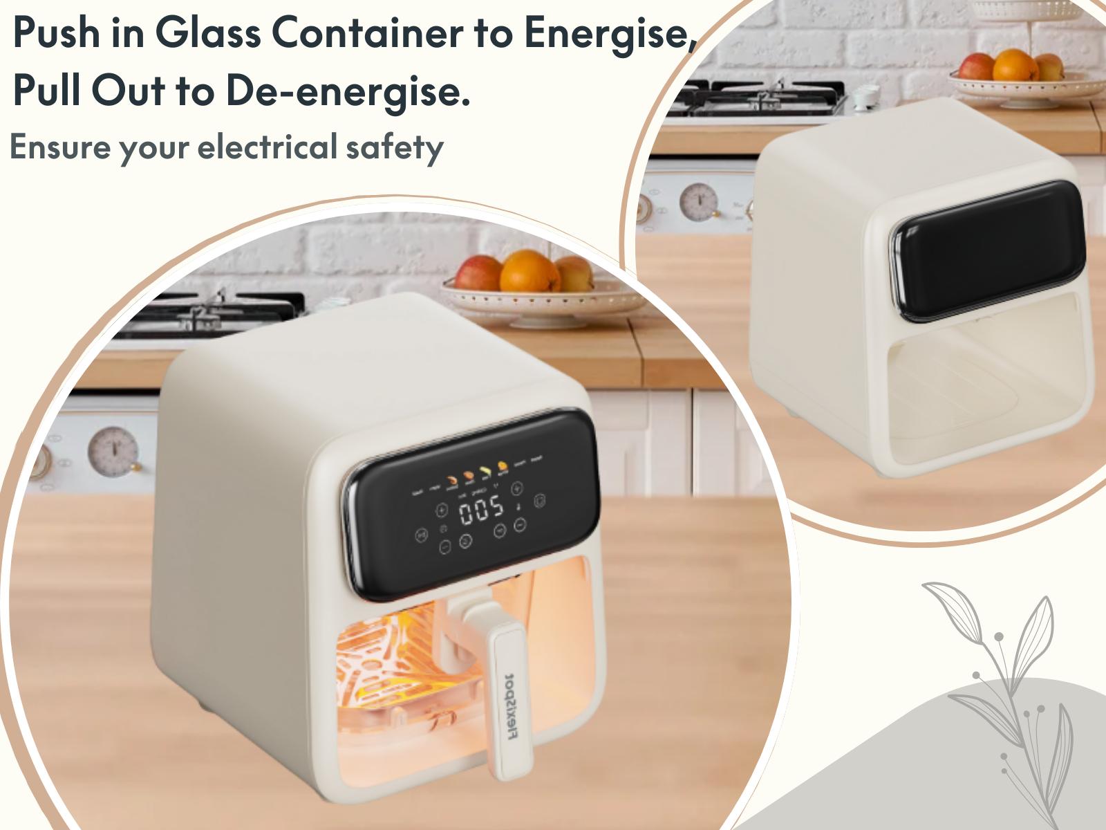 Sweet Dining 4.2QT Non-Toxic Glass Air Fryer - 5mm Tempered Glass, 400°F Air Crisp Tech, Dishwasher Safe, Multifunctional Cooker, Ivory Kitchen Appliances