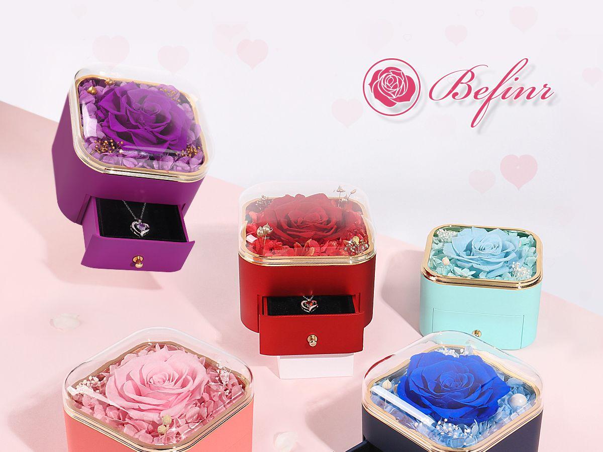 【Real Rose Box】DEEMEI Eternal Rosa Preserved Forever Pendant with Necklace Best Gift for Mom Wife GirlFriend Sister Her in Anniversary Mother's Day