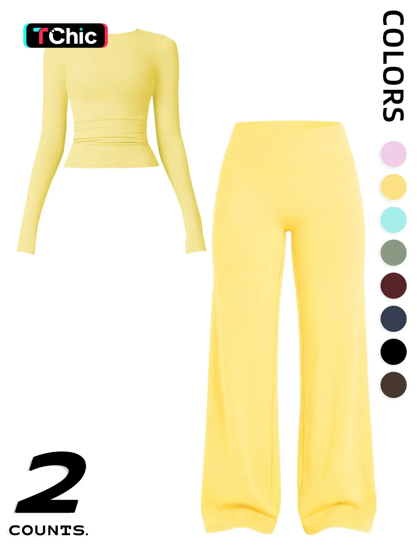Women's 2-Piece Fitness Set, Comfortable Long Sleeve Top & High-Waisted V-Back Yoga Pants, Casual Slim Fit, All Seasons